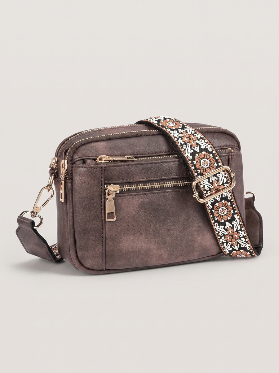 Elain Vegan-Leder Crossbody-Tasche Karamell