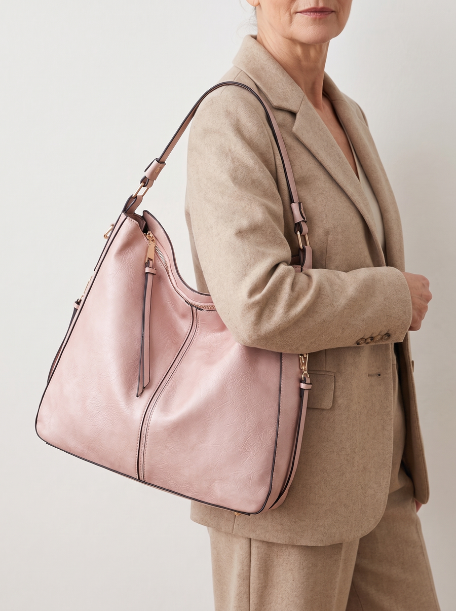 Freia Elegante Ledertasche Rosa getragen