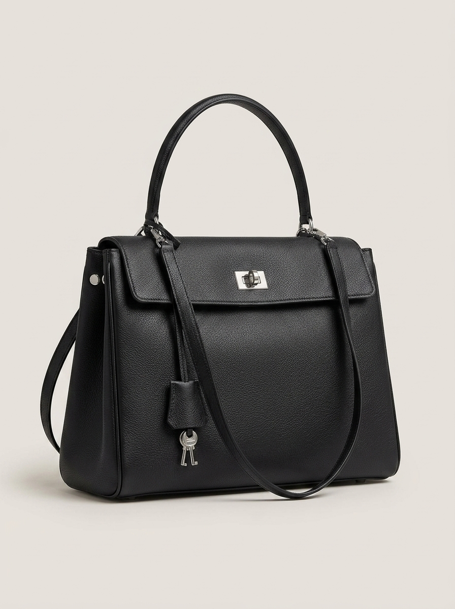Libby Strukturierte Leder-Handtasche Schwarz