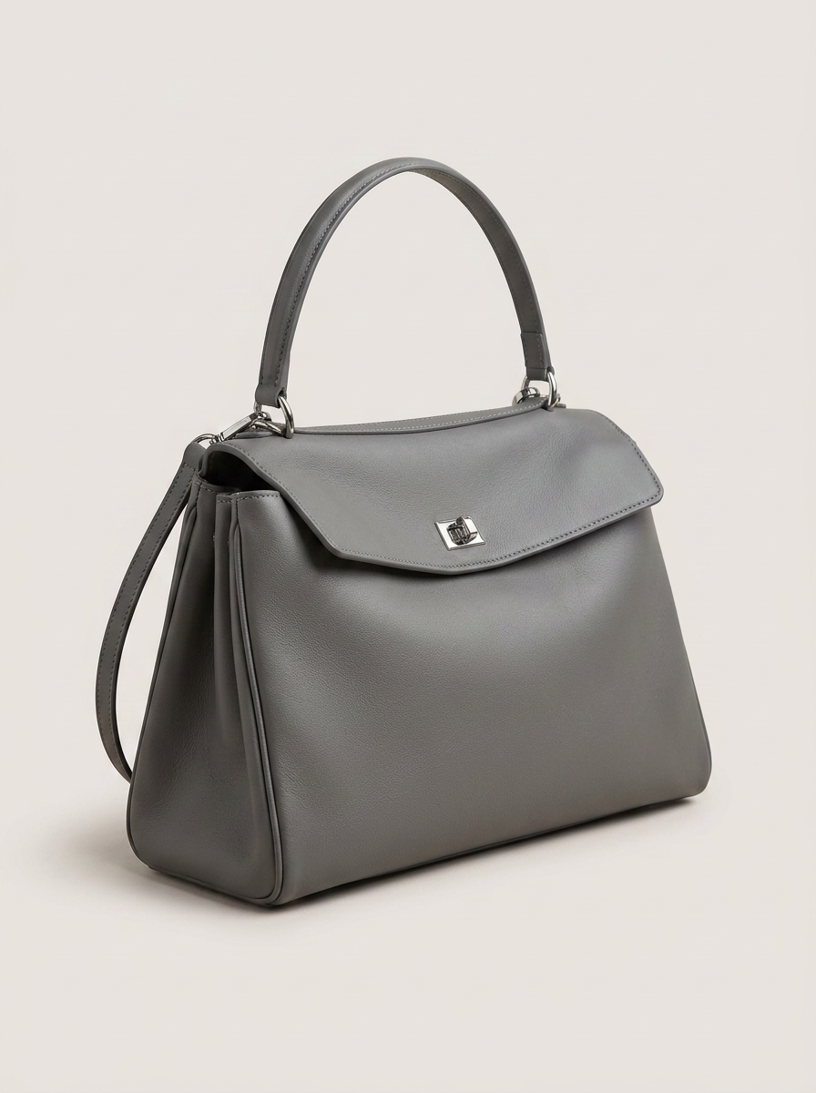 Libby Strukturierte Leder-Handtasche Grau