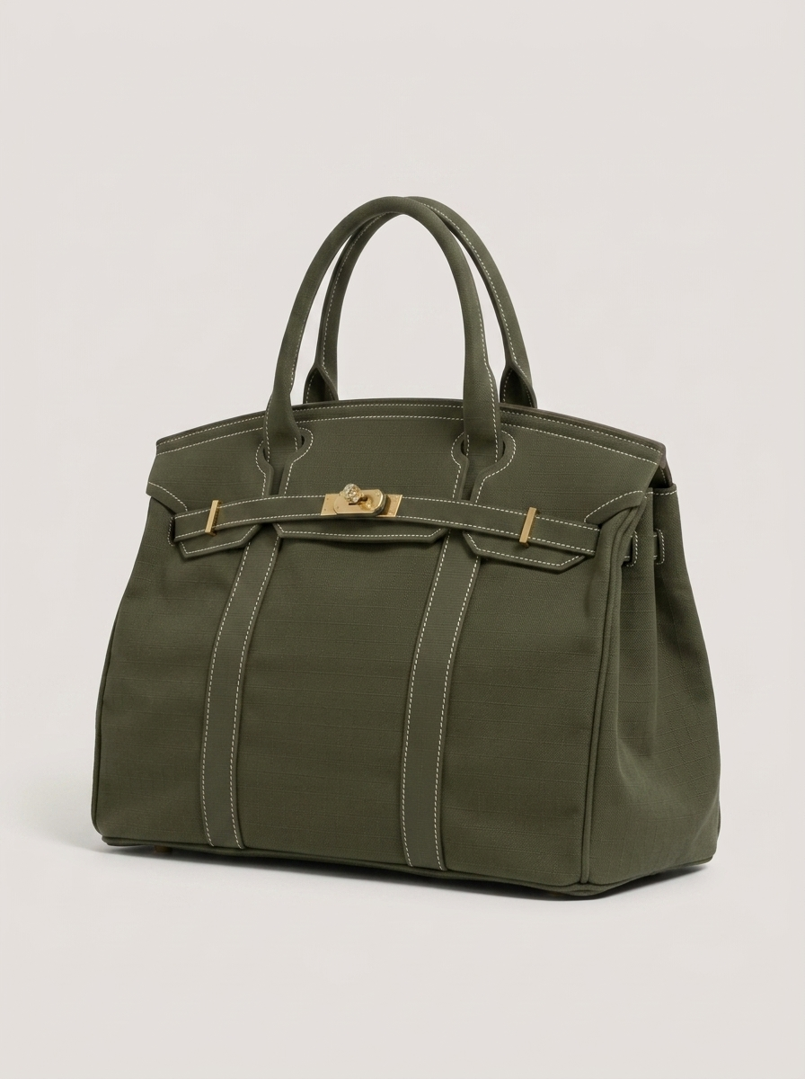 Le Batkin Canvas Shopper Dunkelgrün