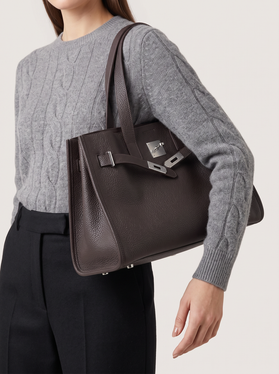 Loha Grosse Schultertasche Anthrazit getragen