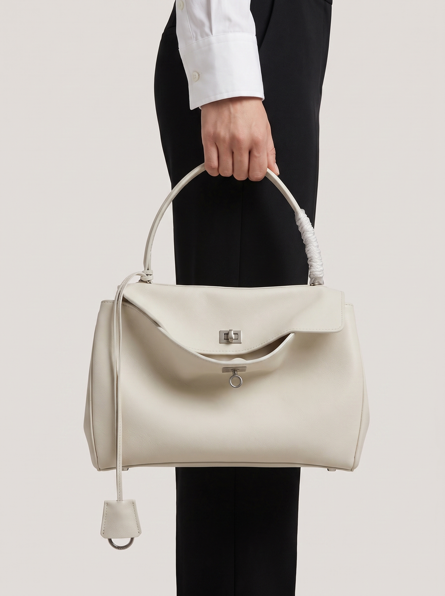Libby Strukturierte Leder-Handtasche Creme getragen