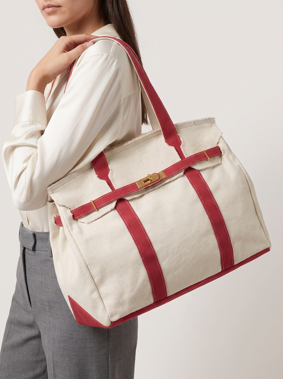 Le Batkin Canvas Shopper Rot getragen