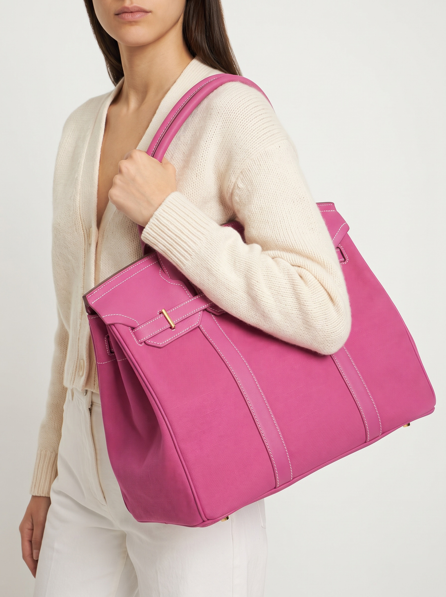Le Batkin Canvas Shopper Rosa getragen