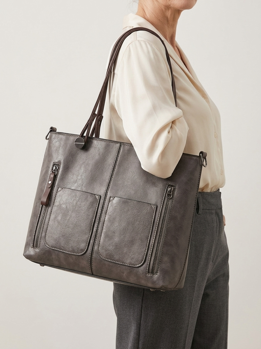 Eline Ledertasche Grau am Modell