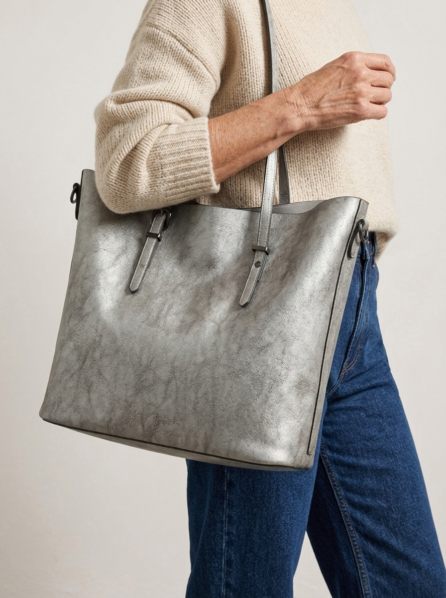 Loria Schultertasche Grau am Modell