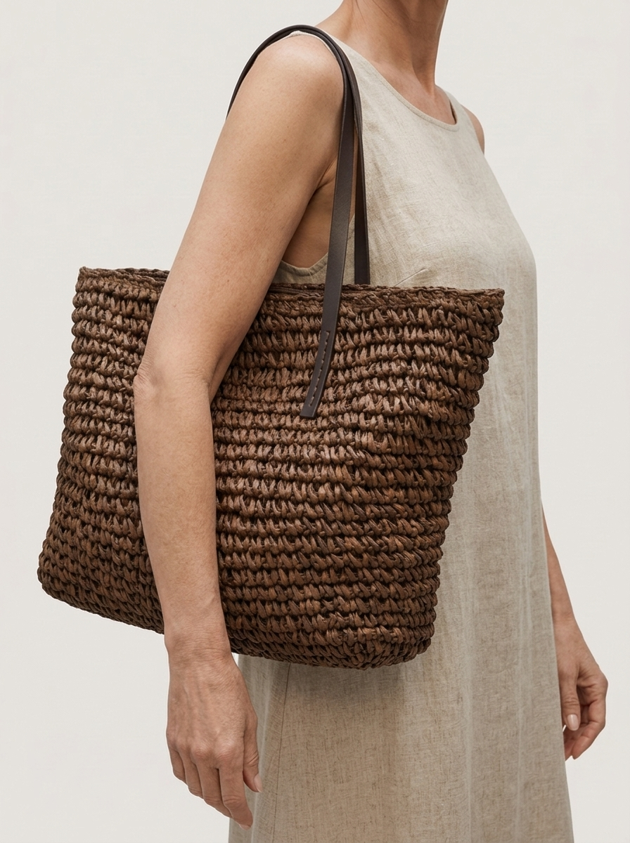 Rome Gewebte Tasche Braun am Modell