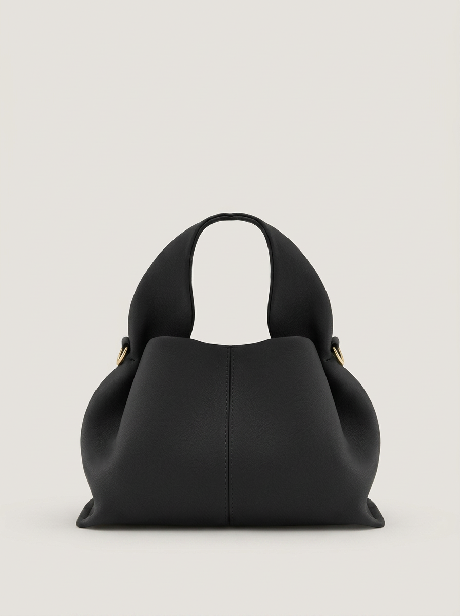 Top-Handle Bag aus genarbtem Leder - Schwarz - Front