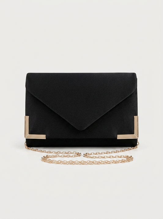 Envelope Clutch mit Kettenriemen - Schwarz - Front