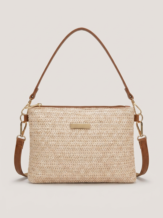 Schmale Crossbody Tasche mit Flechtmuster - Beige - Front