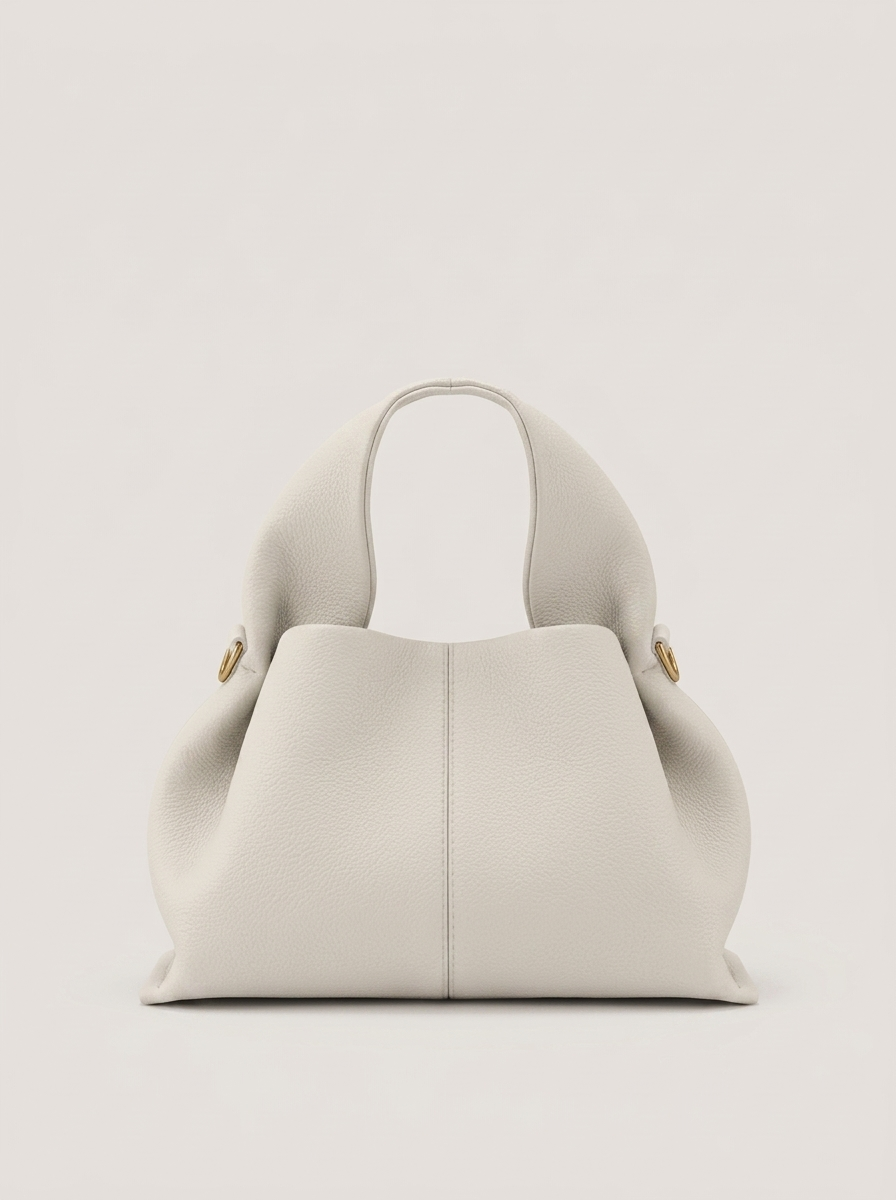 Top-Handle Bag aus genarbtem Leder - Weiss - Front