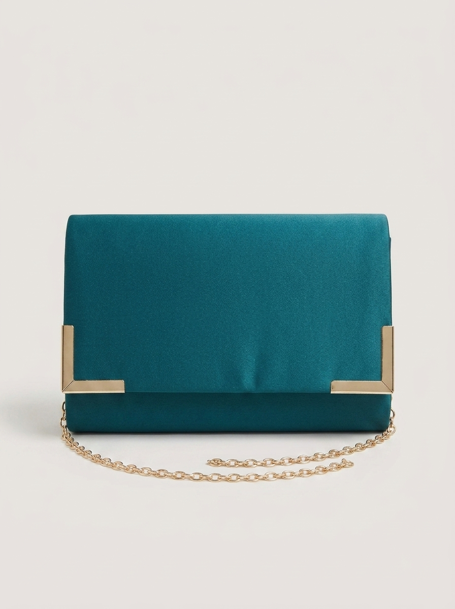 Envelope Clutch mit Kettenriemen - Teal - Front
