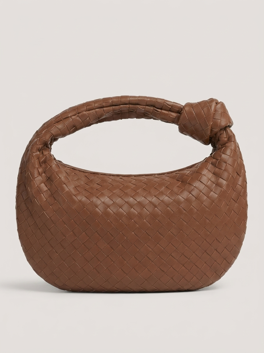 Geflochtener Hobo Bag mit Knotenhenkel - Braun - Front