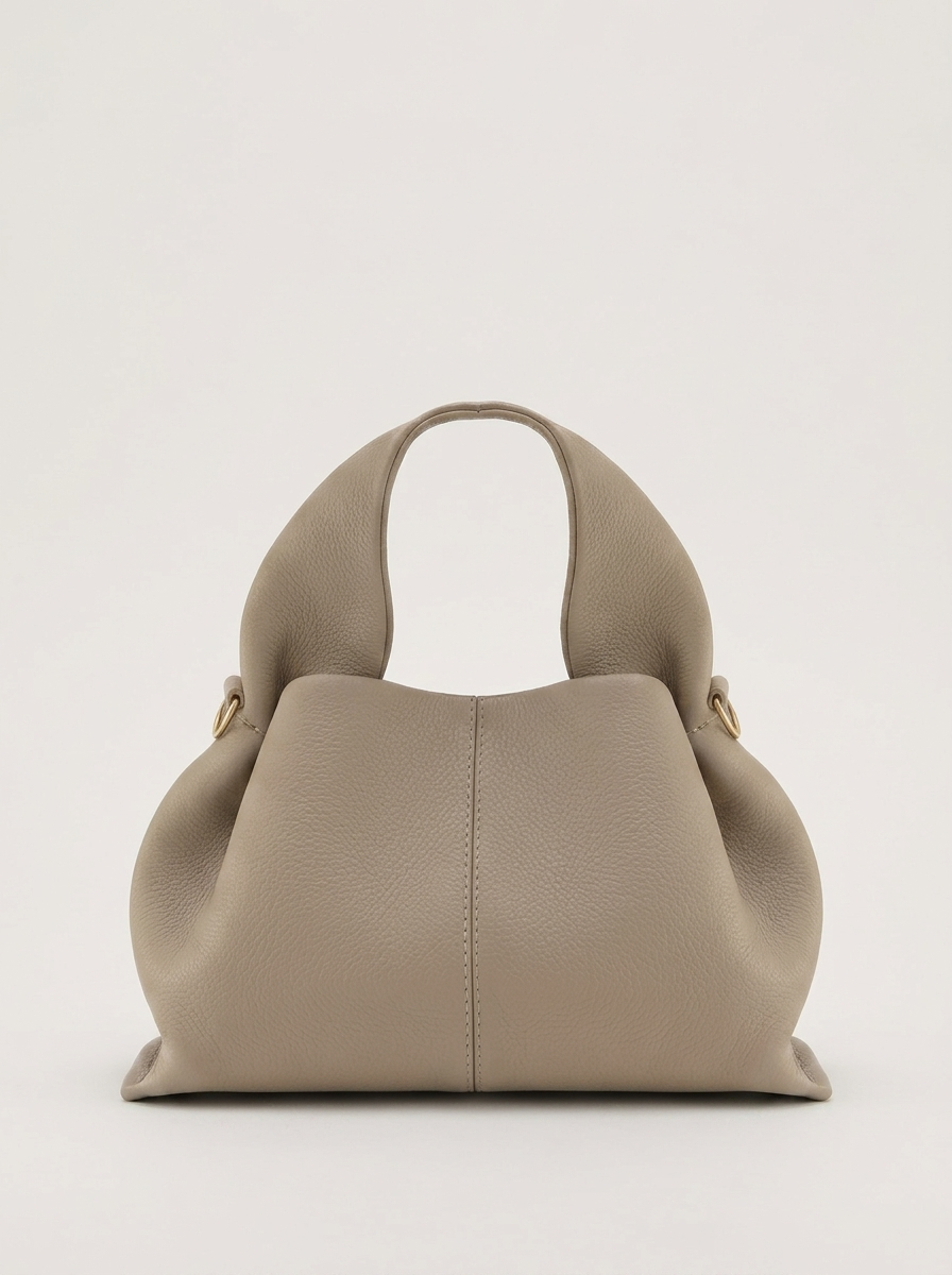 Top-Handle Bag aus genarbtem Leder - Taupe - Front