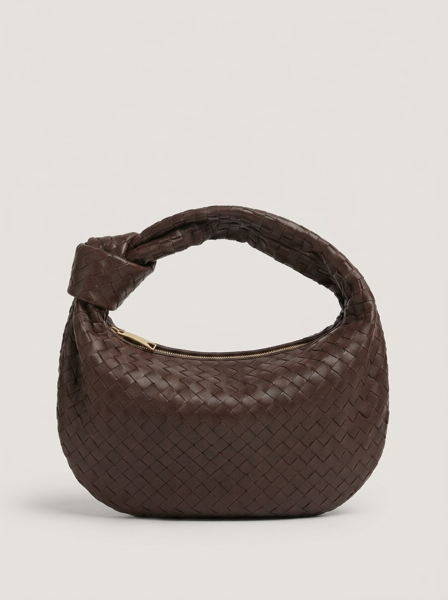 Geflochtener Hobo Bag mit Knotenhenkel - Karamell - Front