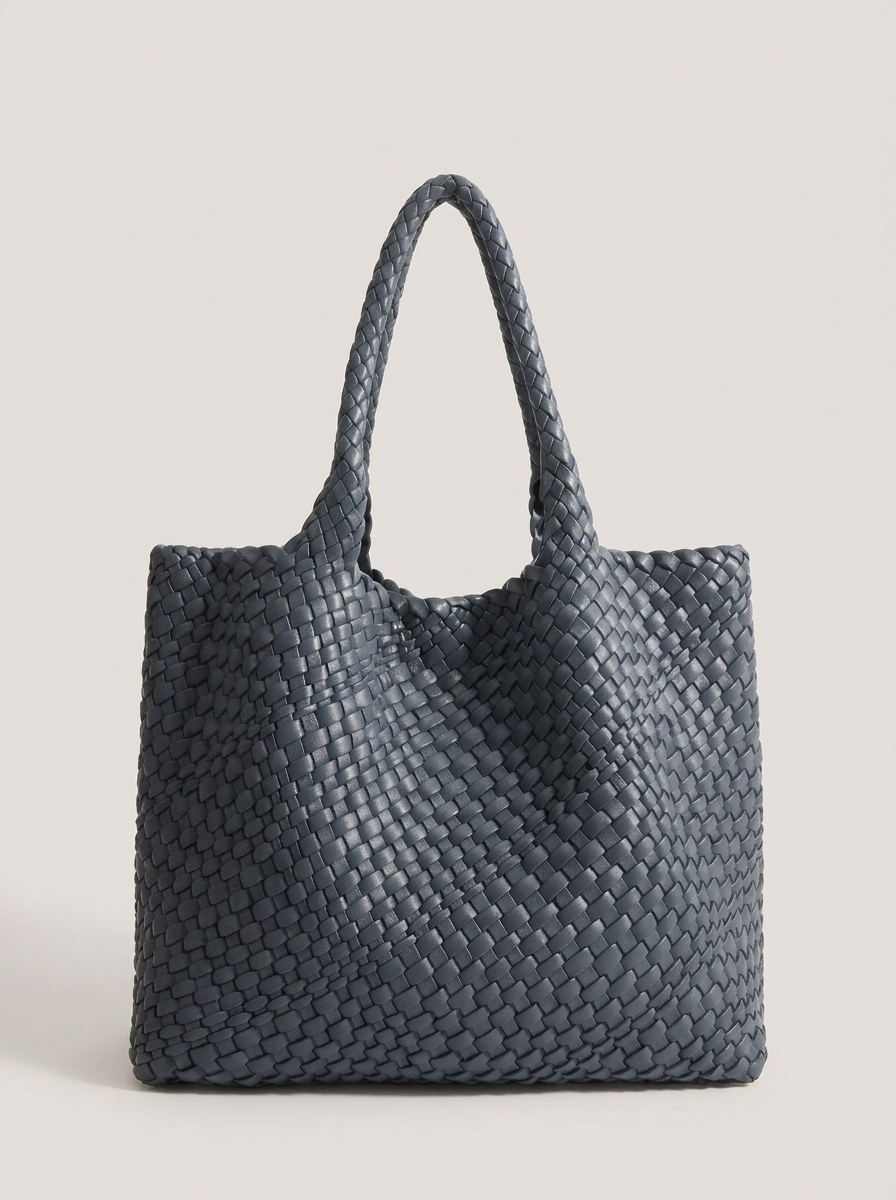 Geflochtene Henkeltasche aus gewebten Panels - Navy - Front