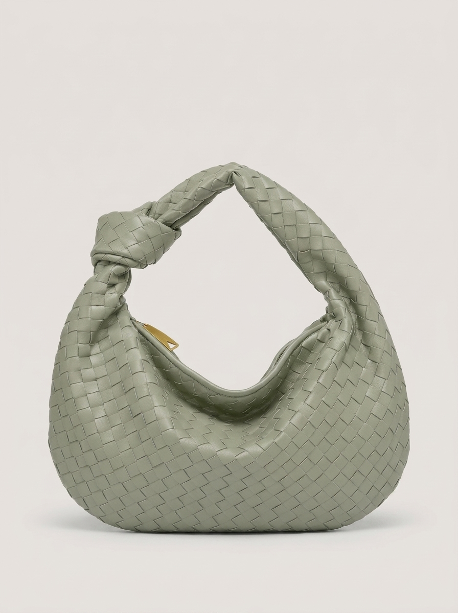 Geflochtener Hobo Bag mit Knotenhenkel - Hellgrün - Front