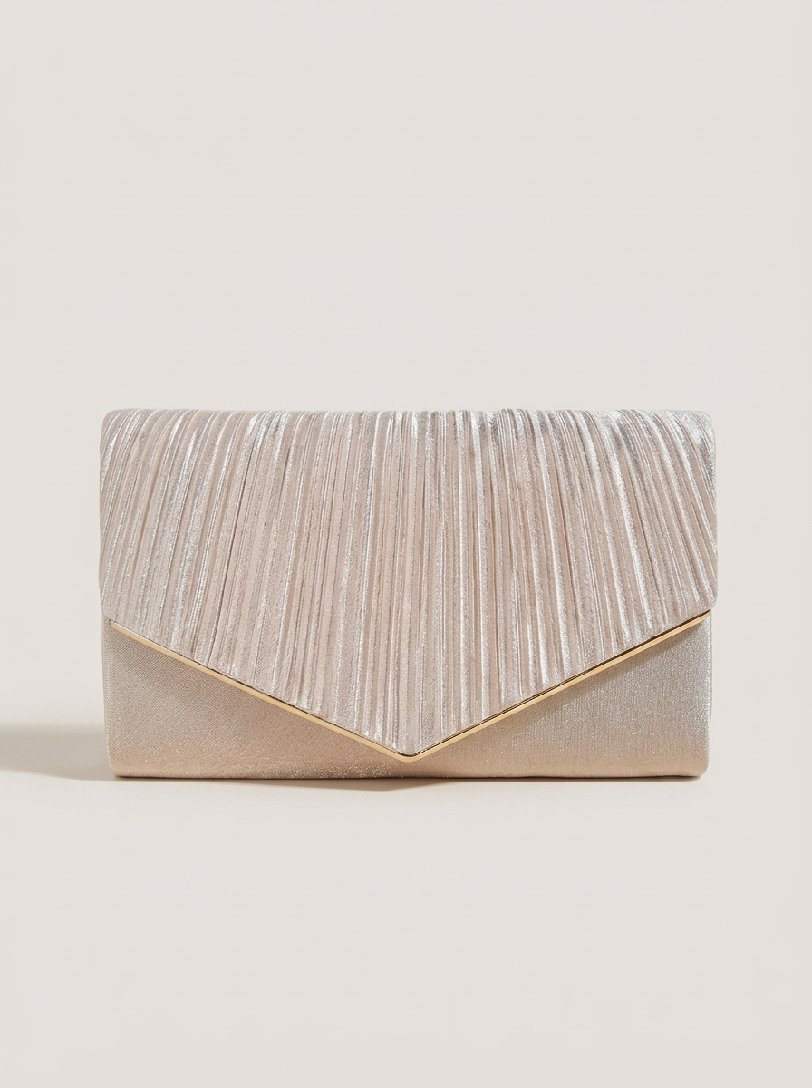 Plissierte Clutch mit Kettenriemen - Beige - Front