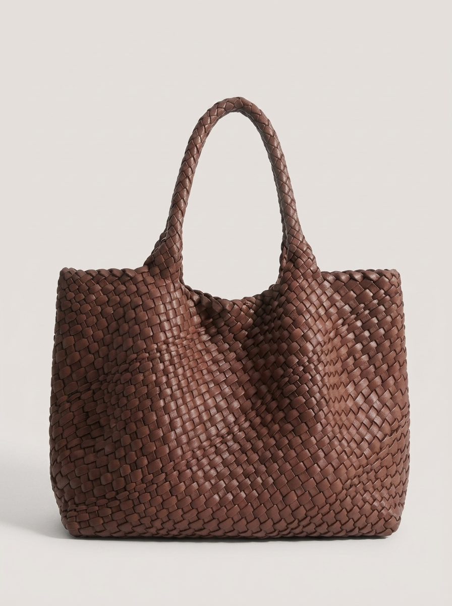 Geflochtene Henkeltasche aus gewebten Panels - Karamell - Front