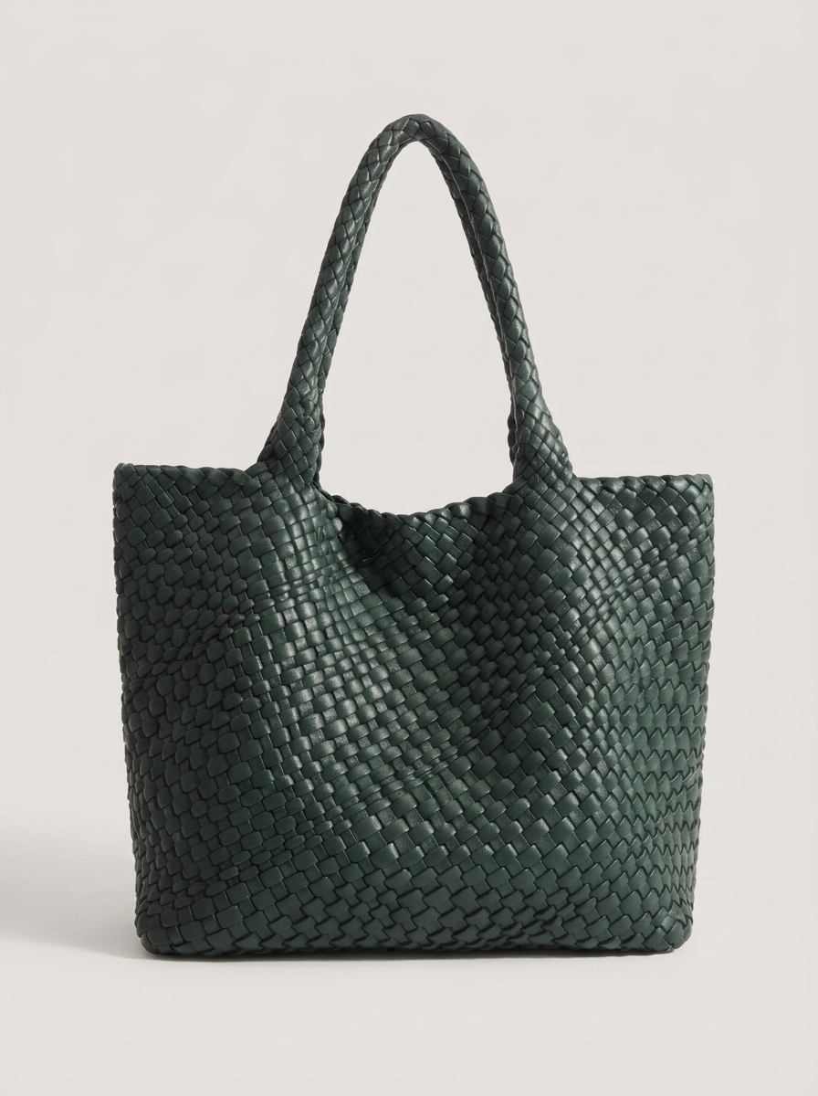 Geflochtene Henkeltasche aus gewebten Panels - Dunkelgrün - Front