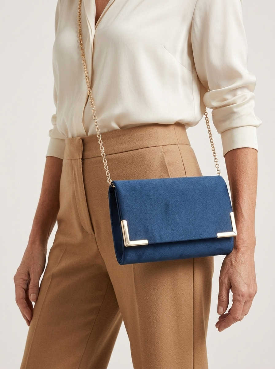 Envelope Clutch mit Kettenriemen - Navy - Model