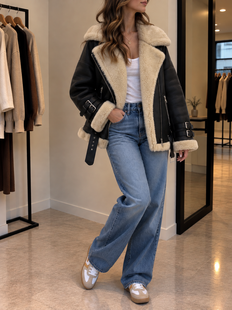 Emily Lammfelljacke aus Wildleder