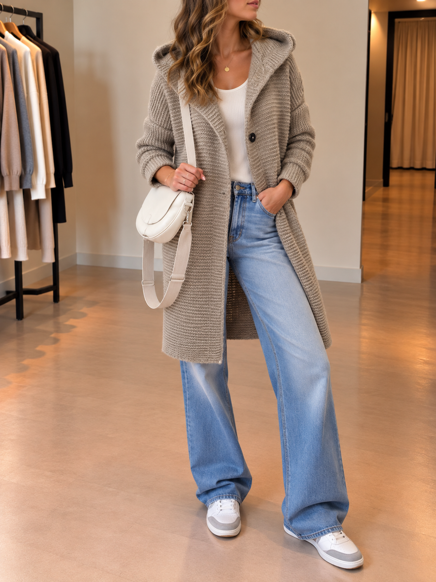 Madita Lange Strickjacke mit Kapuze