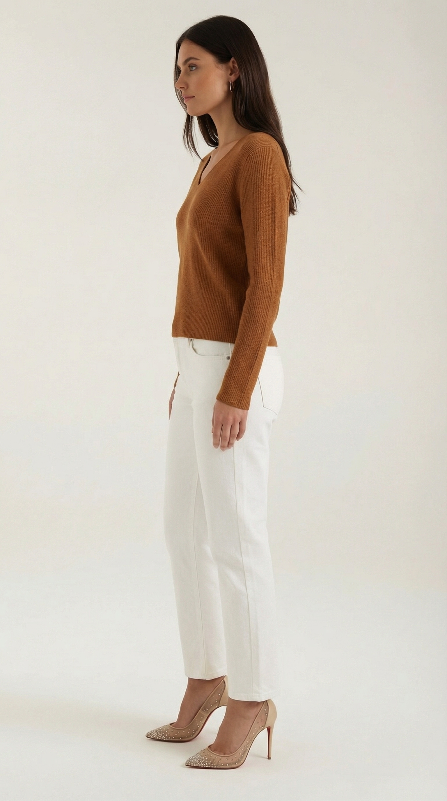 Michelle gerippter Pullover mit V-Ausschnitt