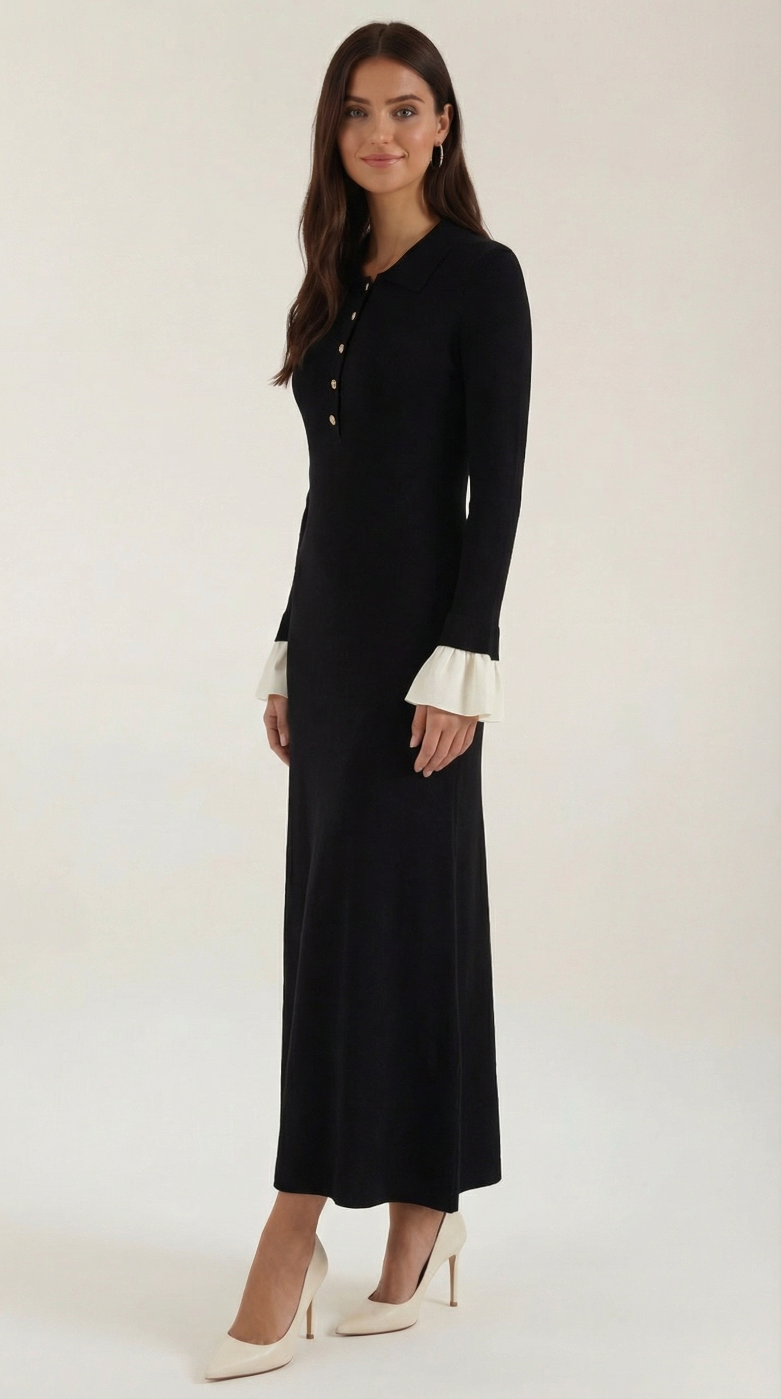 Charlotte Strick-Maxikleid mit Kontrastmanschetten