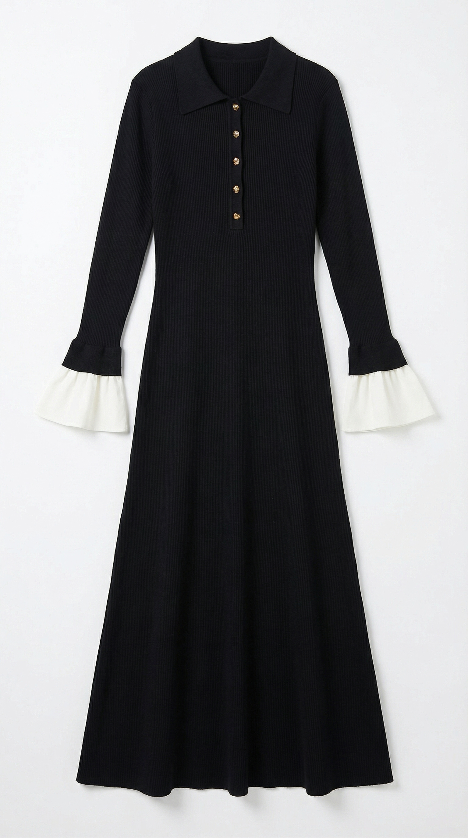 Charlotte Strick-Maxikleid mit Kontrastmanschetten