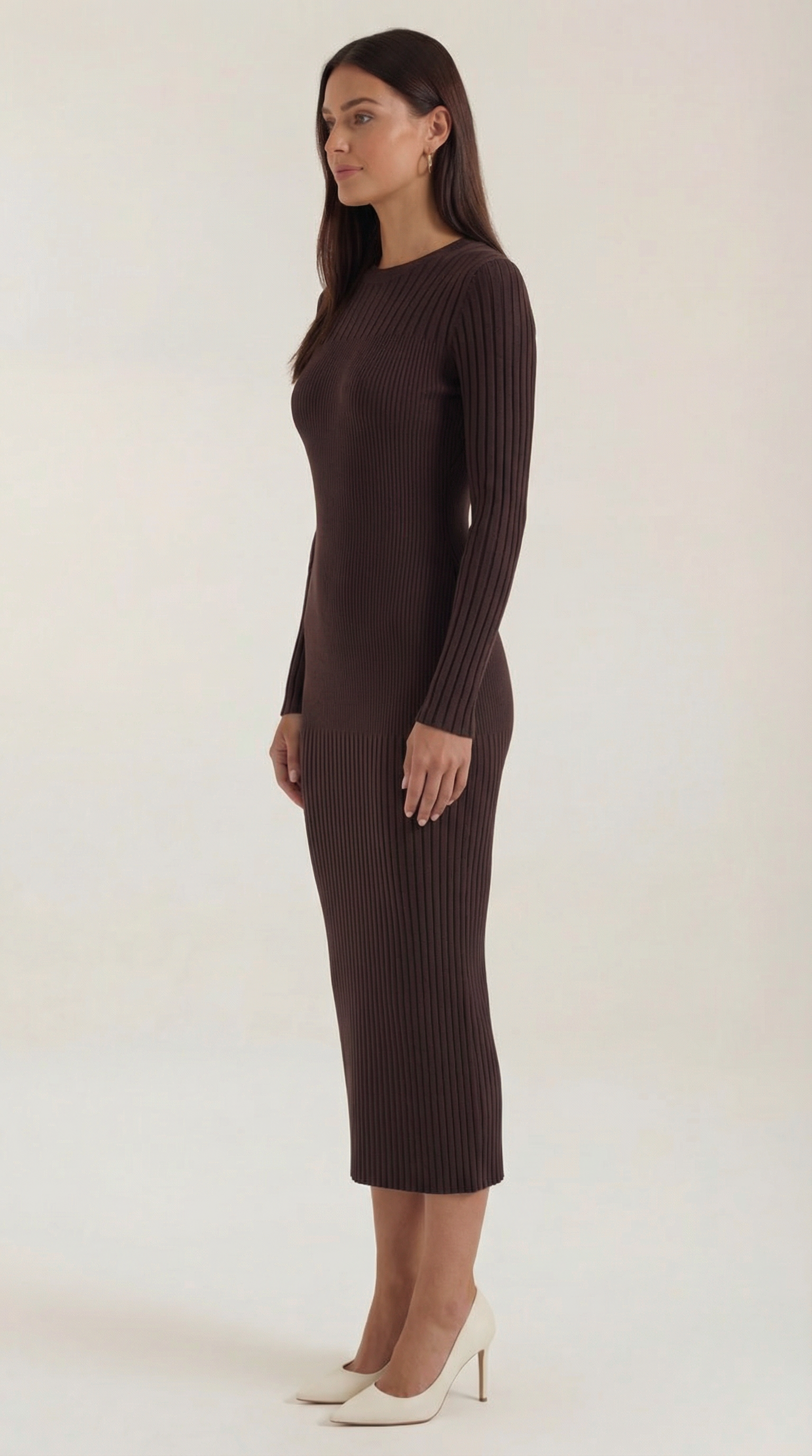 Sheila geripptes Bodycon-Midikleid