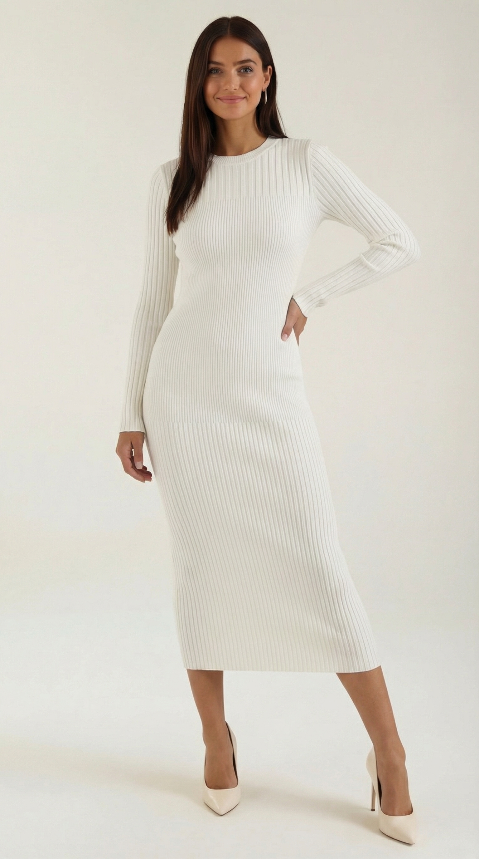 Sheila geripptes Bodycon-Midikleid