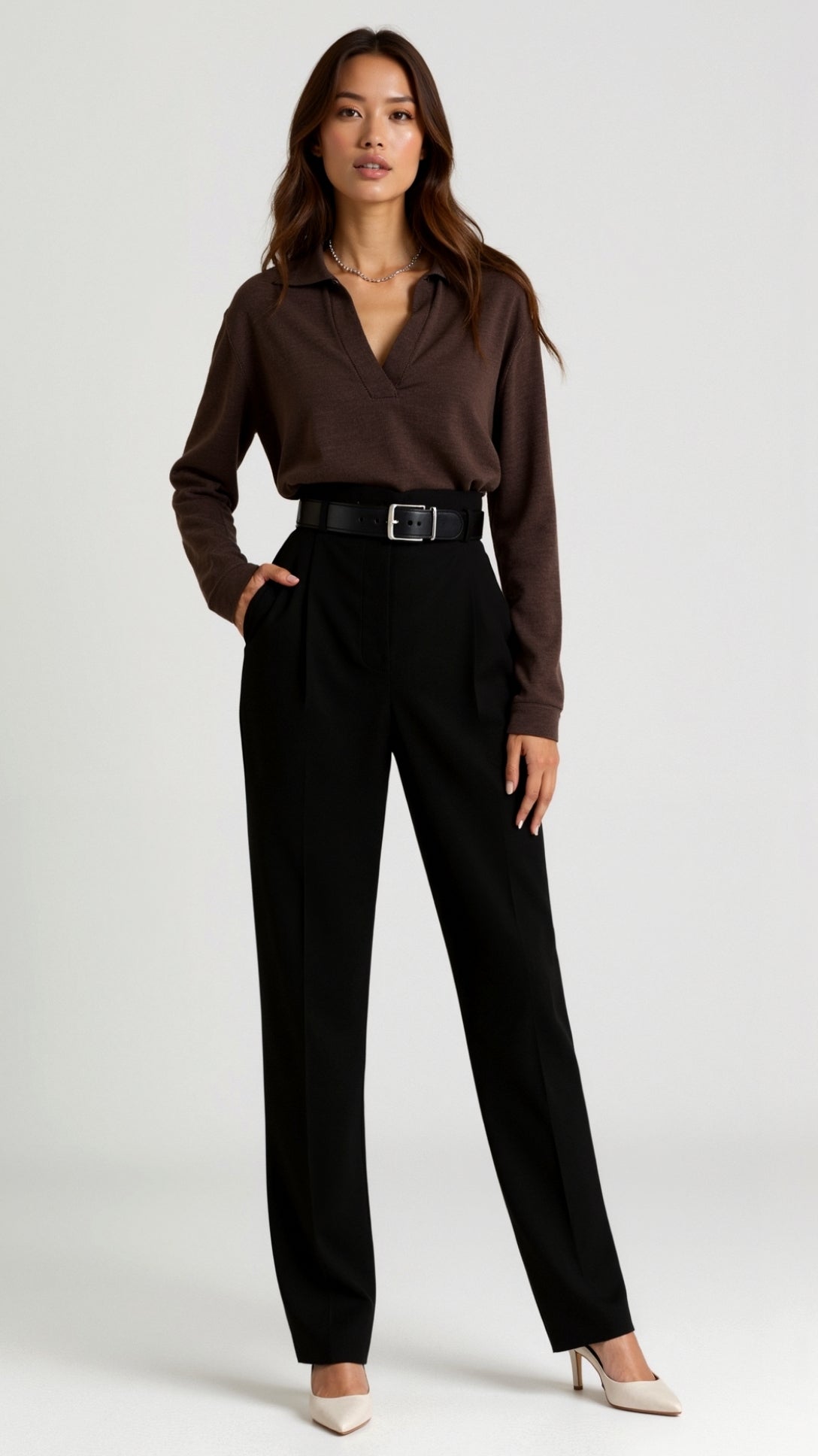 Margaret Freizeit-Polo-Pullover mit V-Ausschnitt