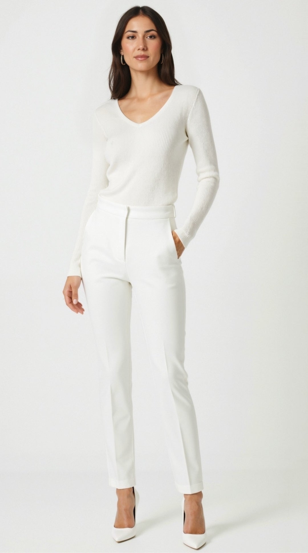 Michelle gerippter Pullover mit V-Ausschnitt