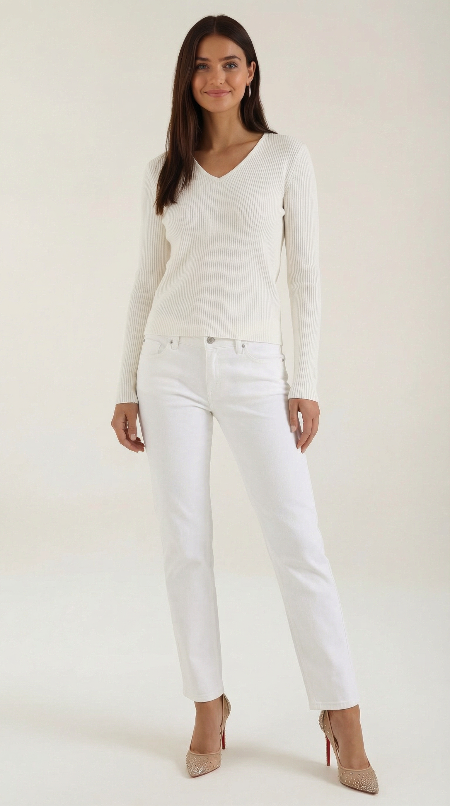 Michelle gerippter Pullover mit V-Ausschnitt